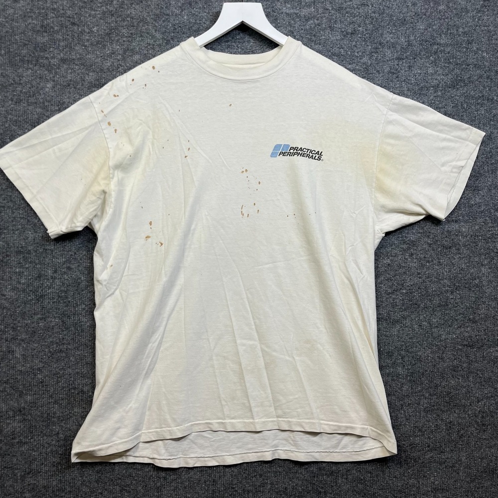 Vintage Hanes Beefy-T Graphic T-Shirt Men's White Cotton Crewneck USA Made - XL